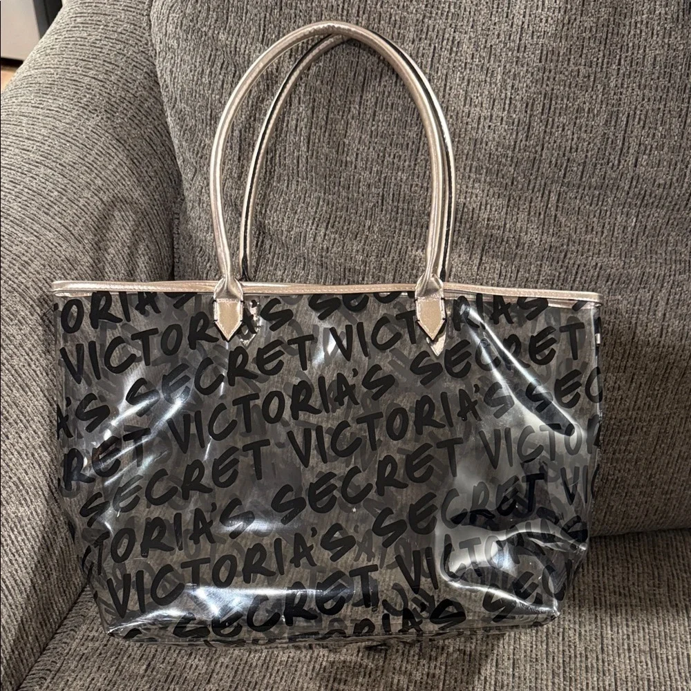 Victoria's Secret Black and Gold Script Tote